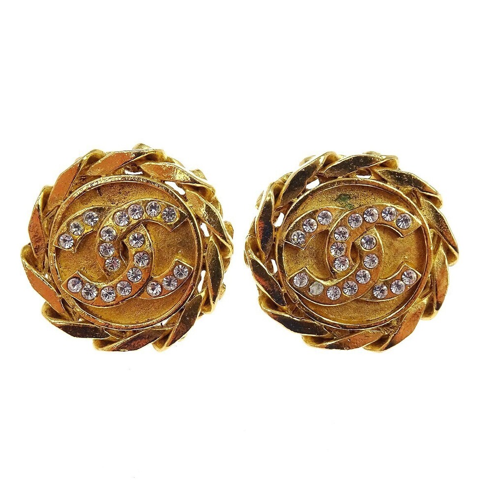 Chanel Vintage CC Round Clip-On Metal with Crystals